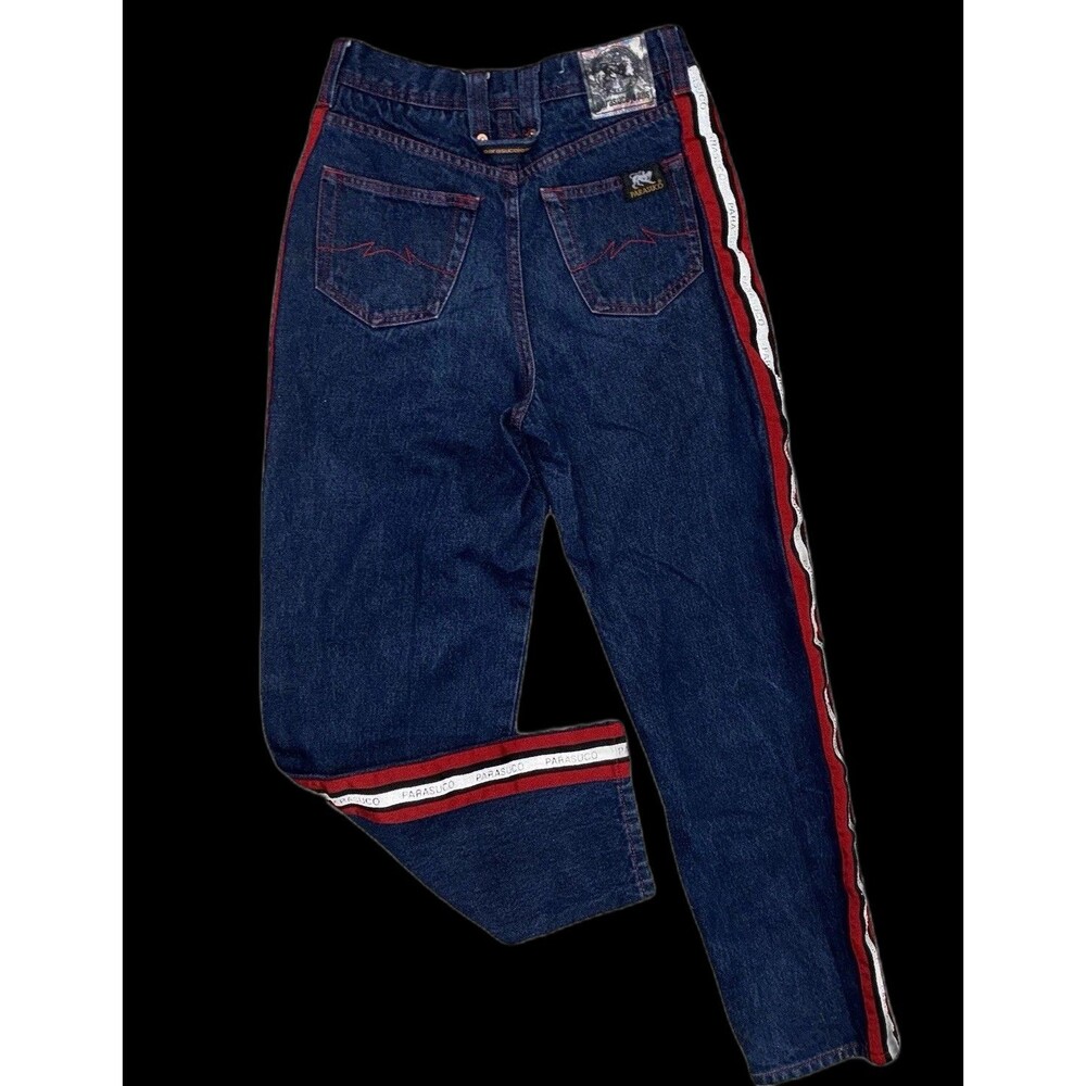 Vintage Y2K Parasuco Red & Silver Spell Out Reflective Stripe Skate Jean RARE